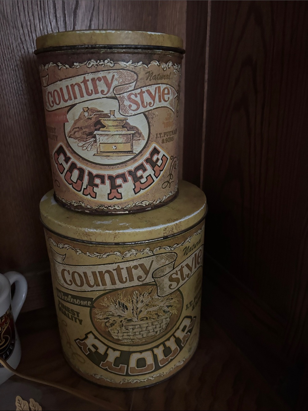 Country Style Coffee & Flour Vintage Tin Set - Yellow Tan Labels